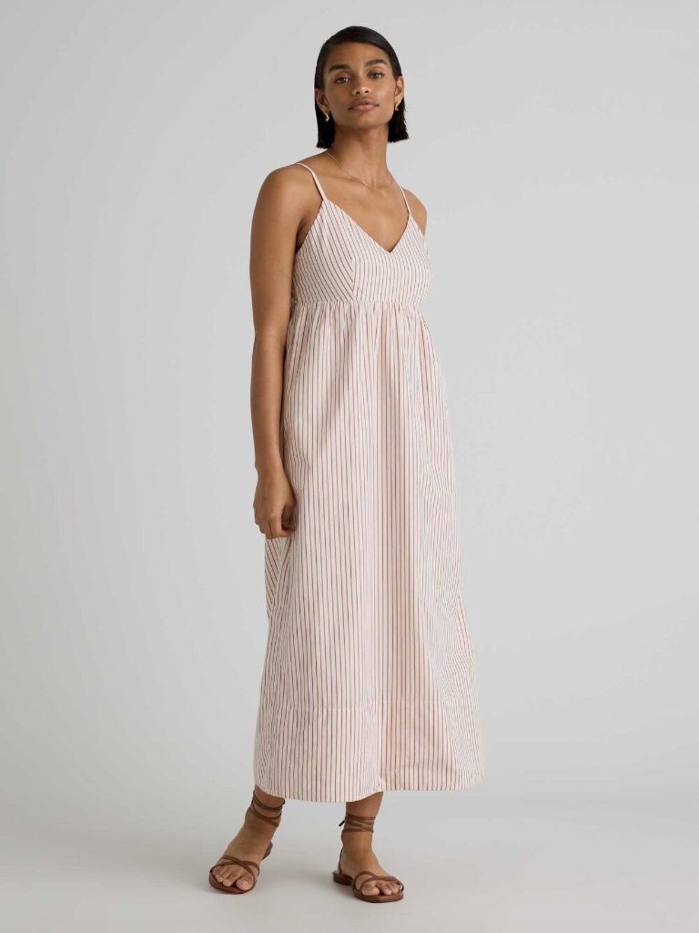 Quince 100% Organic Cotton Sleeveless Maxi Dress, Terracotta Stripe
